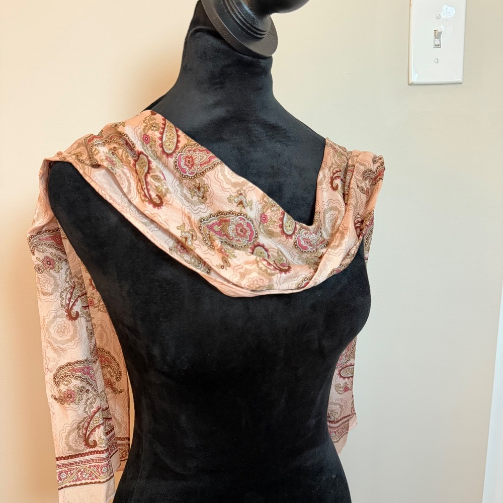 Pink Vintage Scarf Floral Paisley Pattern Elegant Classic Accessory Silk - Picture 5 of 5